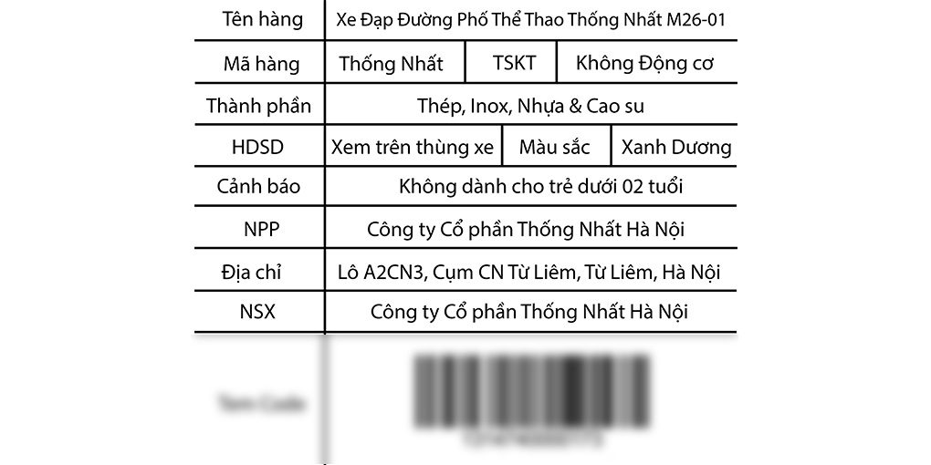 Xe Đạp Đường Phố City Thống Nhất M26-01 26 inch Màu Xanh Dương