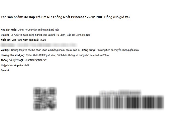 Xe Đạp Trẻ Em Nữ Thống Nhất Princess 12 - 12 inch (Có giỏ xe) Màu Hồng