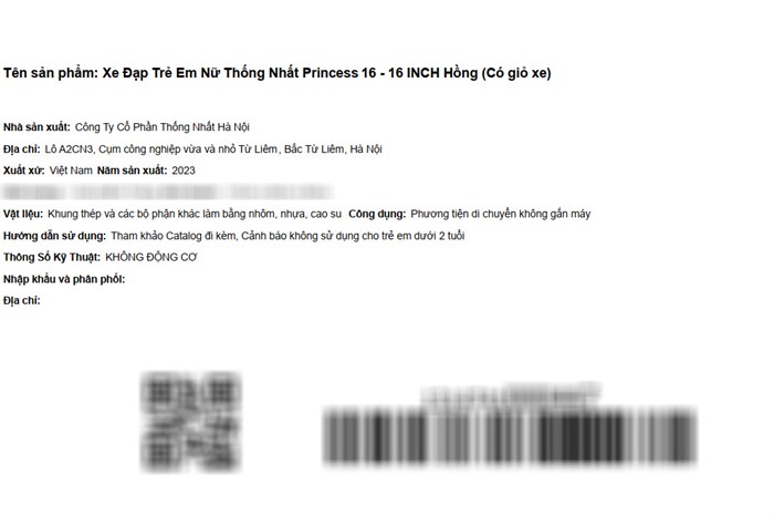 Xe Đạp Trẻ Em Nữ Thống Nhất Princess 16 - 16 inch (Có giỏ xe) Màu Hồng
