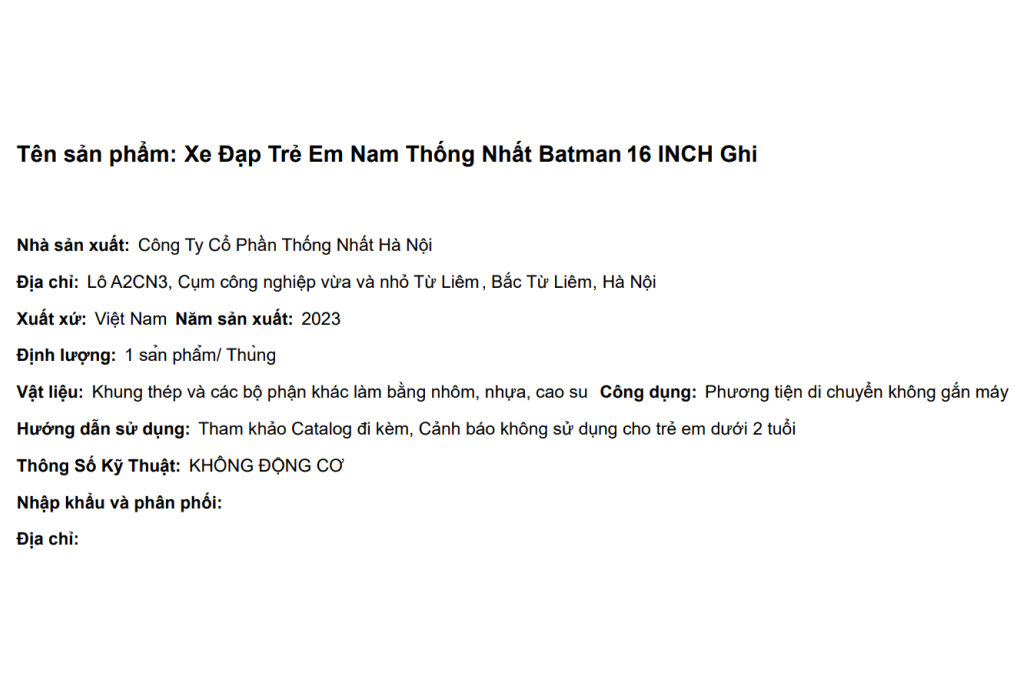 Xe Đạp Trẻ Em Nam Thống Nhất Batman 16 inch Màu Ghi