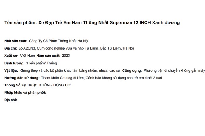 Xe Đạp Trẻ Em Nam Thống Nhất Superman 12 inch Màu Xanh Dương