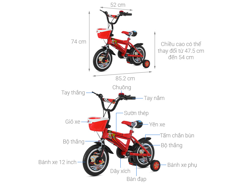 Xe Đạp Trẻ Em Đại Phát Tài Mèo 12 inch