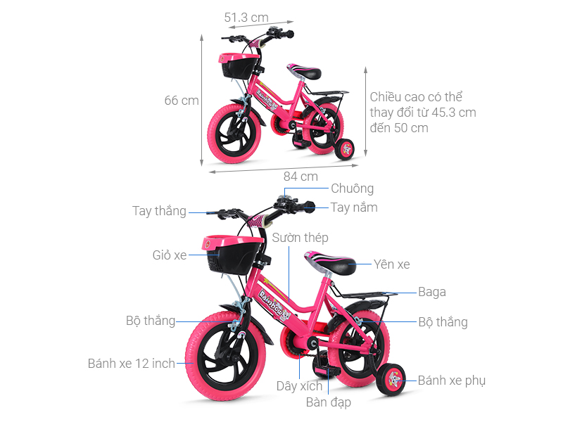 Xe Đạp Trẻ Em Đại Phát Tài Cầu Vồng 12 inch