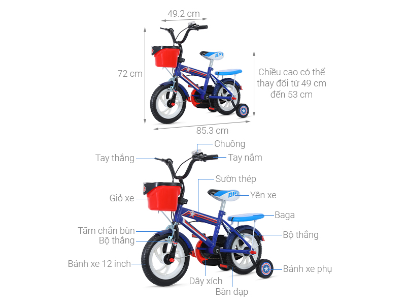 Xe Đạp Trẻ Em Đại Phát Tài Đội Trưởng Mỹ 12 inch