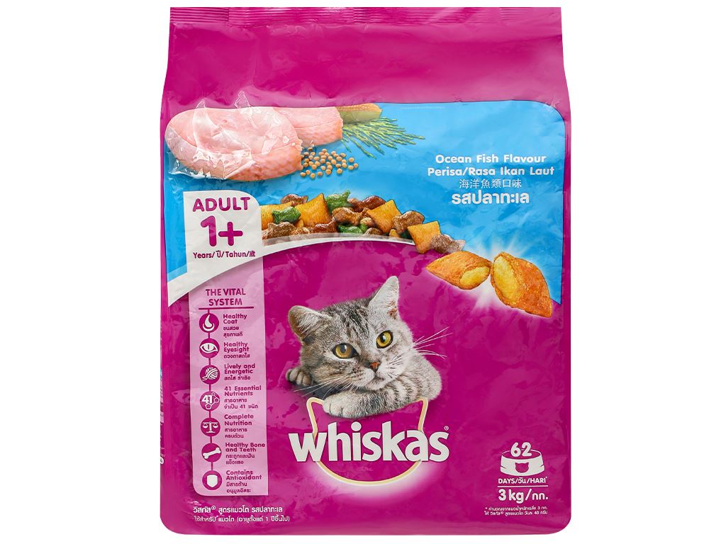 Thức ăn cho mèo lớn Whiskas vị cá biển túi 3kg 0