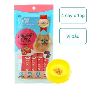 Bánh thưởng dạng kem cho chó SmartHeart vị dâu gói 4 cây x 15g