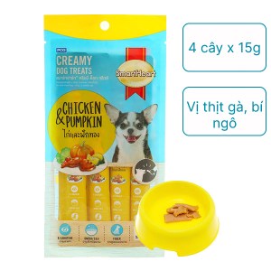Bánh thưởng dạng kem cho chó SmartHeart vị thịt gà và bí ngô gói 4 cây x 15g