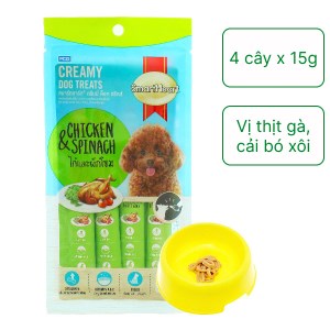 Bánh thưởng dạng kem cho chó SmartHeart vị thịt gà và cải bó xôi gói 4 cây x 15g