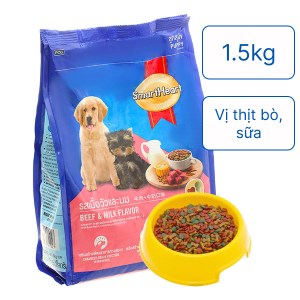 Thức ăn khô cho chó con SmartHeart vị thịt bò và sữa túi 1.5kg