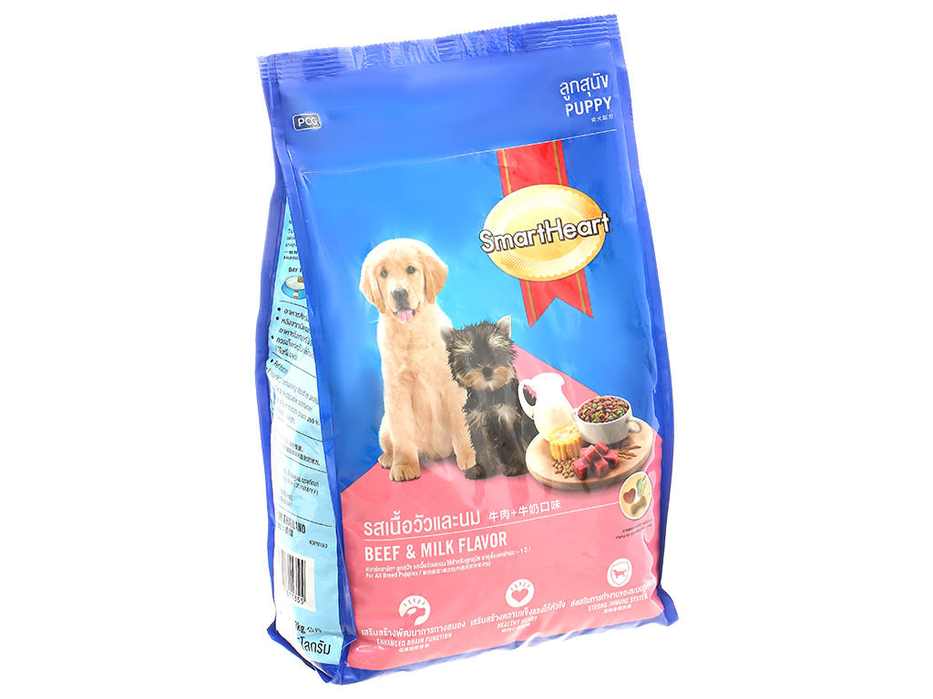 Thức ăn khô cho chó con SmartHeart vị thịt bò và sữa túi 3kg 1