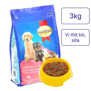 Thức ăn khô cho chó con SmartHeart vị thịt bò và sữa túi 3kg