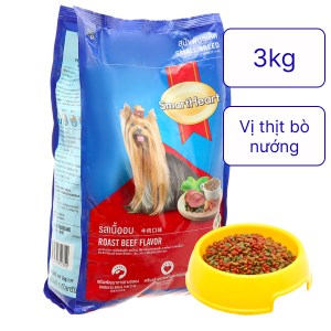 Thức ăn giống chó nhỏ trưởng thành SmartHeart vị thịt bò nướng túi 3kg