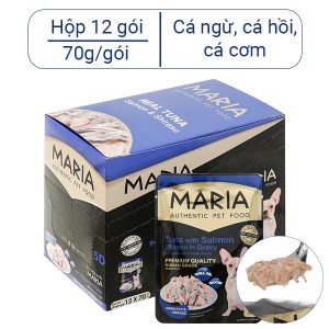 Hộp 12 gói pate cho chó MARIA cá ngừ cá hồi và cá cơm 70g