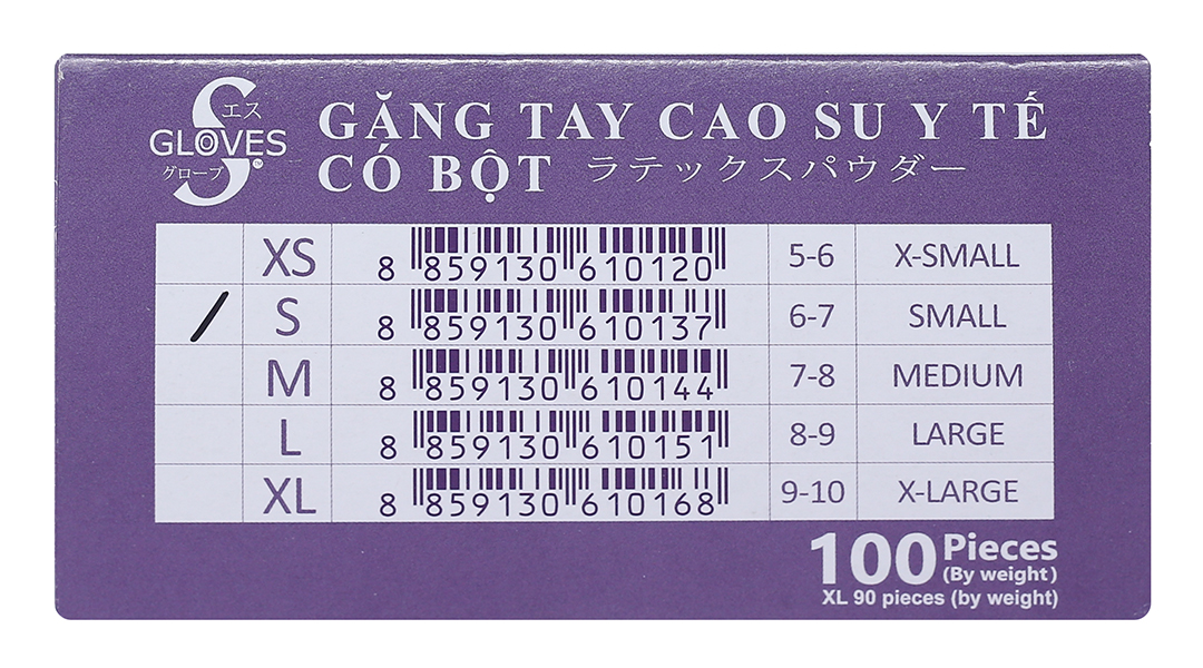 Găng tay y tế có bột Gloves S Latex Powdered Examination size S