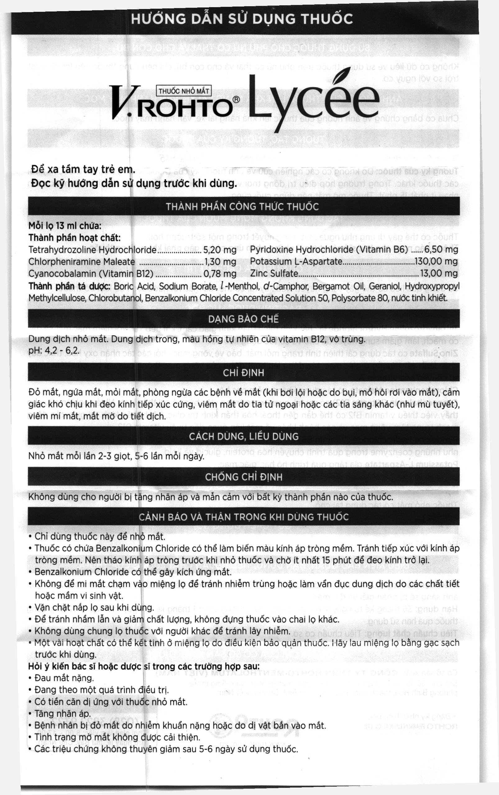 Dung dịch nhỏ mắt V.Rohto Lycée trị đỏ mắt, ngứa mắt, mỏi mắt chai 13ml - 10