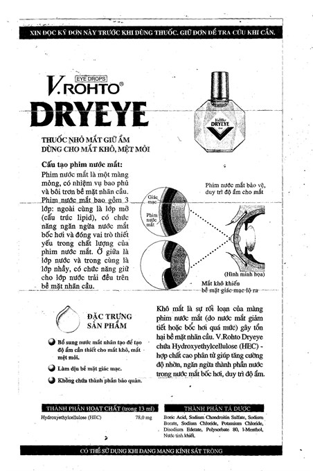 Dung dịch nhỏ mắt V.Rohto Dryeye giảm khô mắt, mỏi mắt
