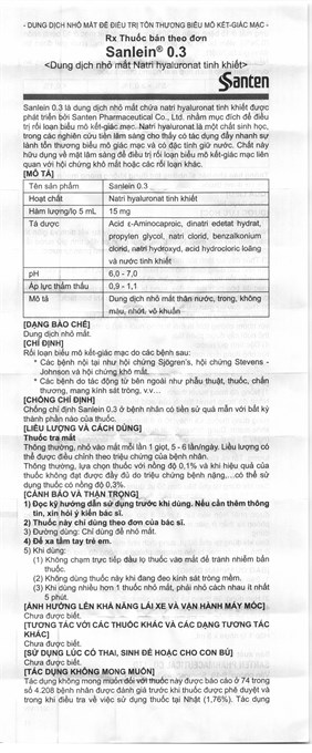 Dung dịch nhỏ mắt Sanlein 0.3 trị rối loạn biểu mô giác mạc