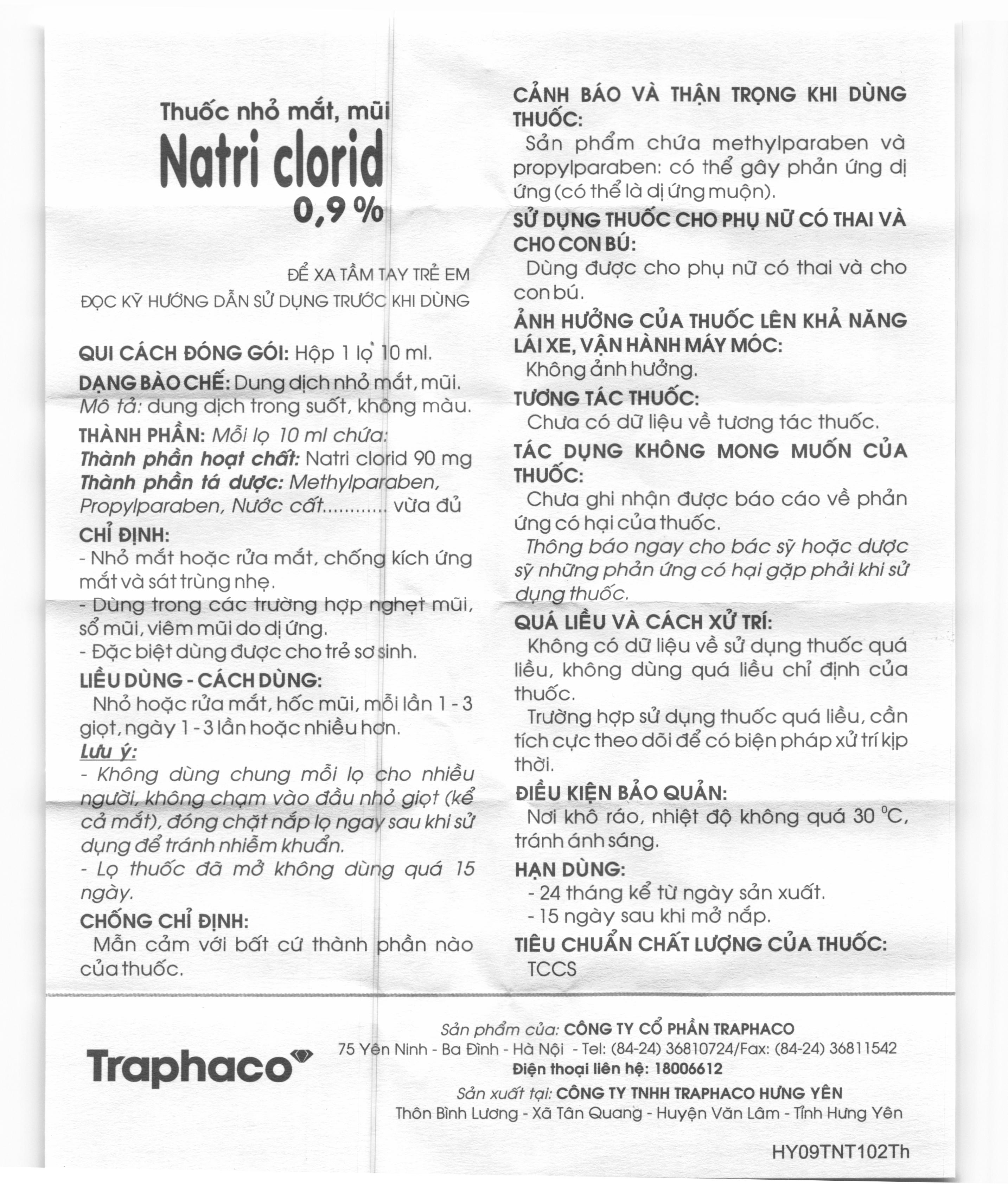 Dung dịch Natri Clorid Traphaco 0,9% vệ sinh mắt, mũi