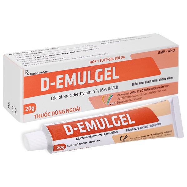 Gel bôi D-Emulgel 1.16% giảm đau, giảm sưng, chống viêm