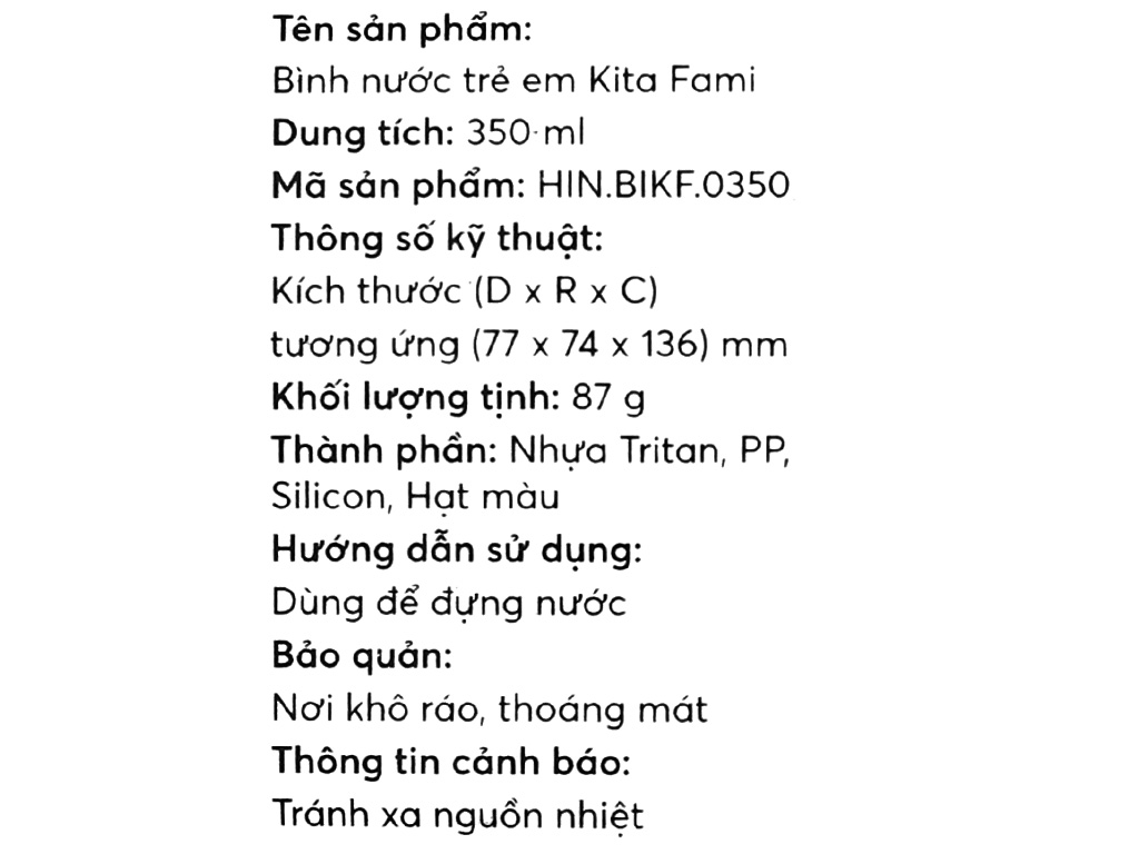 Bình đựng nước nhựa Tritan, PP Inochi Kita Fami 350 ml - Màu ngẫu nhiên 9