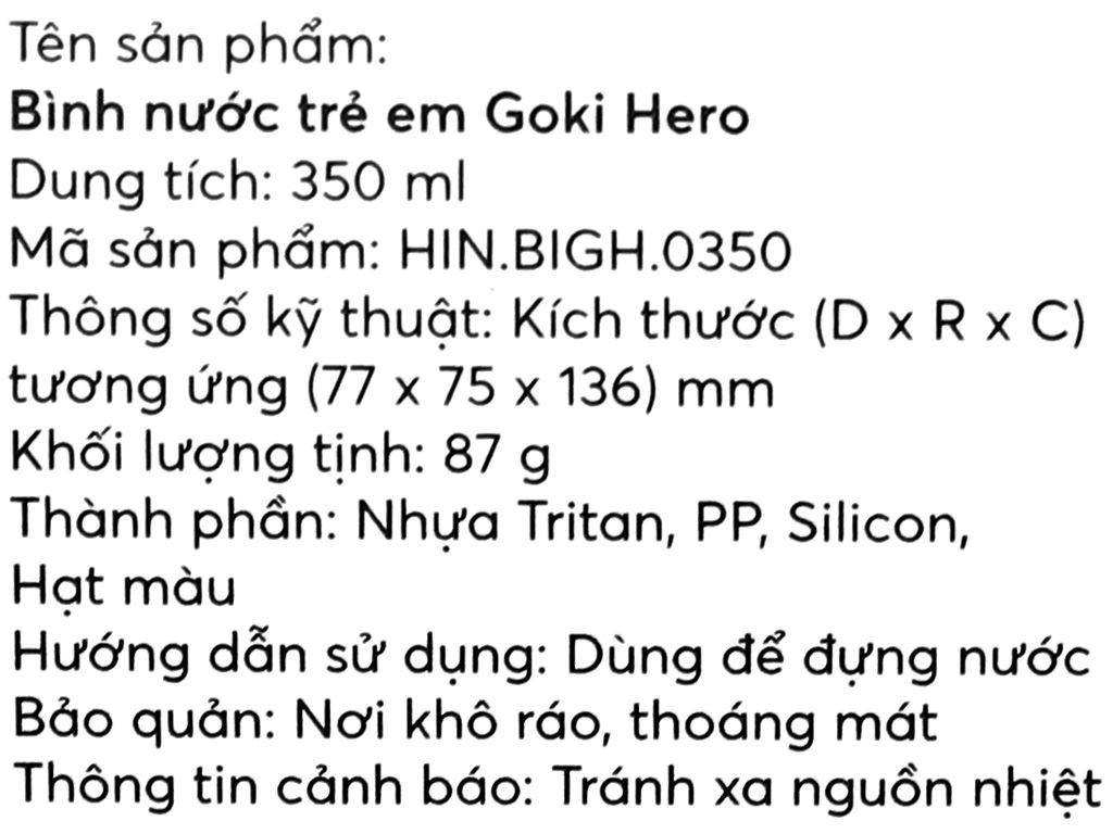 Bình đựng nước Goki Hero HIN.BIGH.0350 350 ml - Màu ngẫu nhiên 9