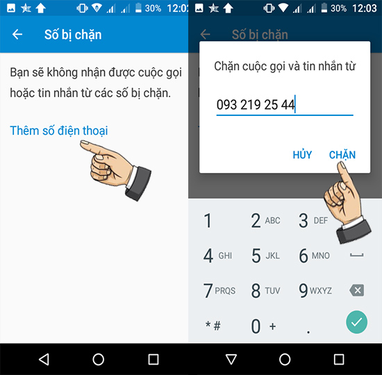 Bước 4: Thêm số điện thoại và chặn.