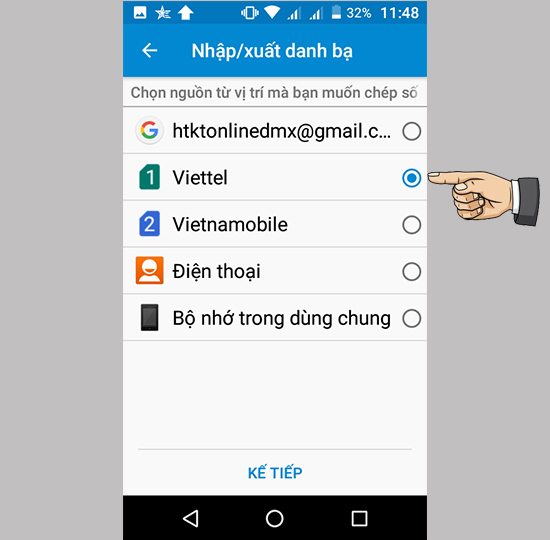 Bước 3: Chọn sim chứa danh bạ.