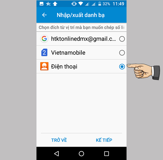 Bước 4: Chọn Điện thoại và bấm kế tiếp.