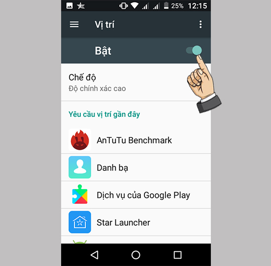 Bước 1: Vào Cài đặt > Bật Vị trí