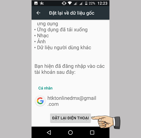 Khôi phục cài đặt gốc.