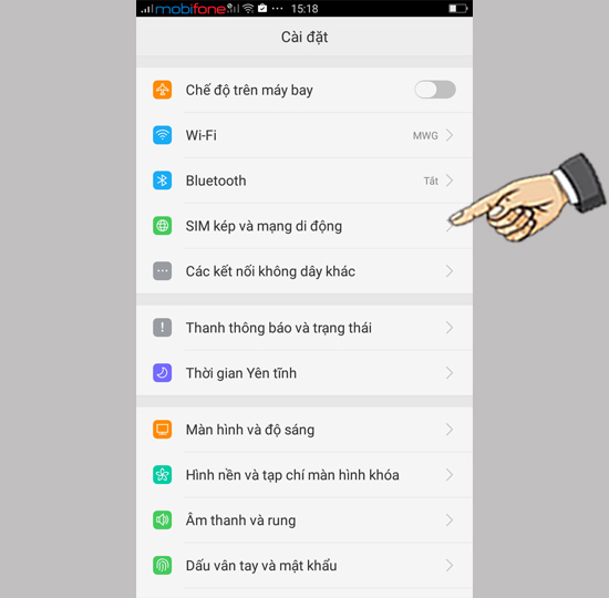 chọn Sim kép & mạng di động