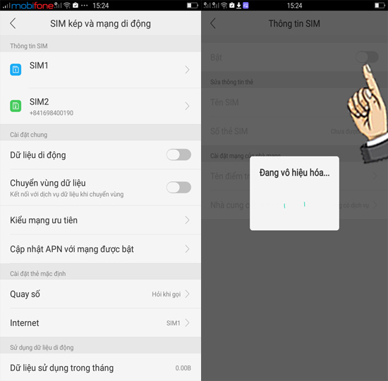 Bước 2: Chọn Sim muốn tắt.