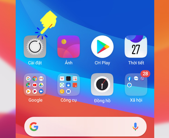 Bước 1: Đầu tiên bạn hãy vào Cài đặt trên màn hình chính.