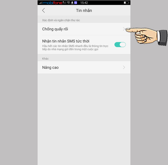 Bước 2: Chọn Chống quấy rối