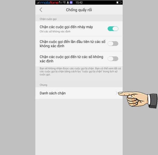 Bước 3: Chọn Danh sách chặn