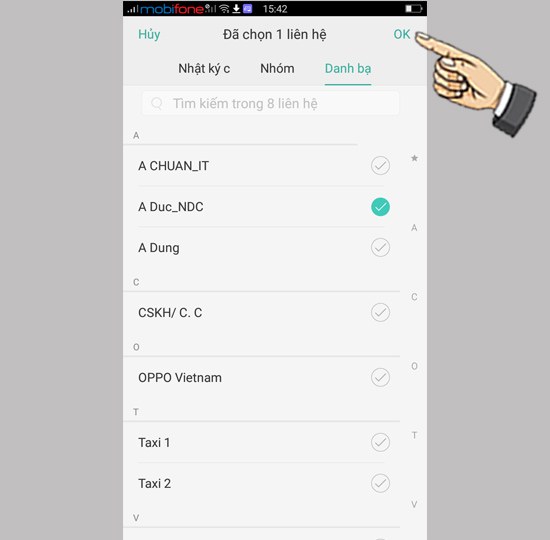 Bước 5: Chọn chặn từ danh bạ, nhật kí.