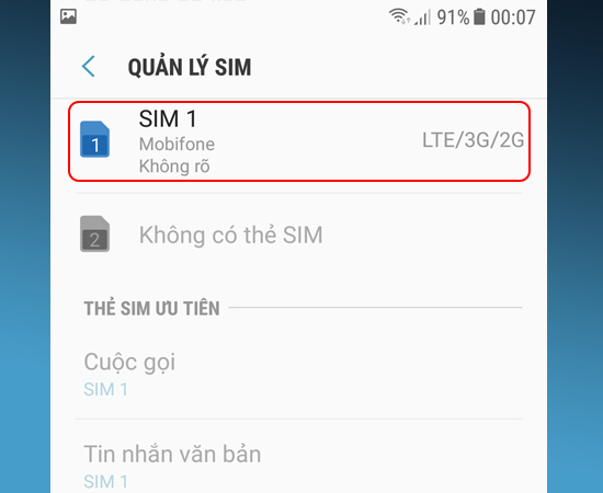 Bước 4: Tại đây hãy chọn SIM mà bạn muốn cài đặt 4G.