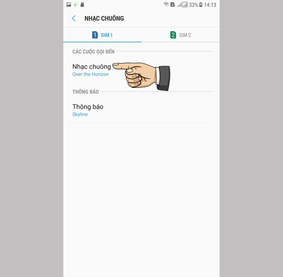 Chọn sim để cài đặt chuông