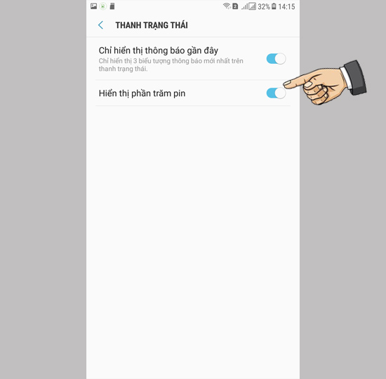 Bật hiển thị phần trăm pin