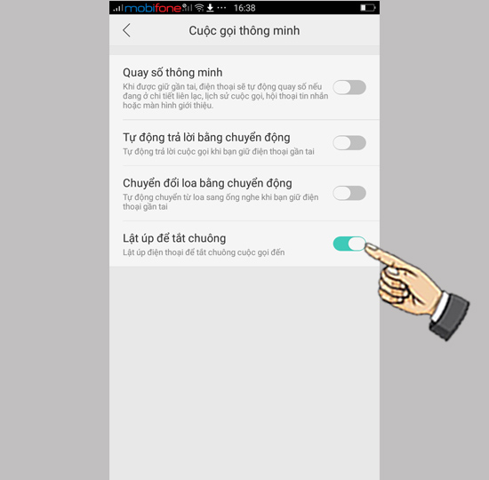 Bước 3: Bật tính năng lật úp tắt chuông.