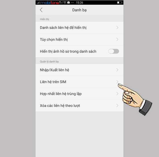 Bước 2: Chọn Liên hệ thẻ sim