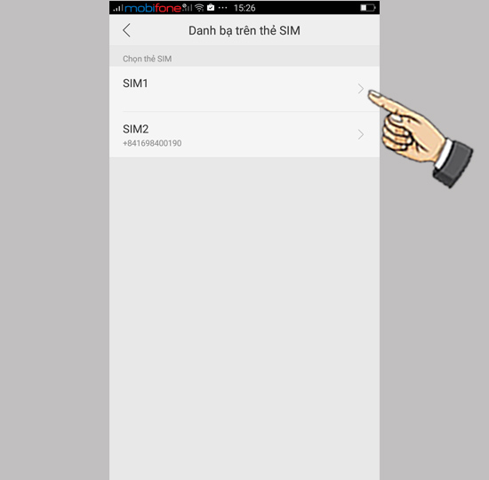 Bước 3: Chọn sim muốn copy danh bạ.