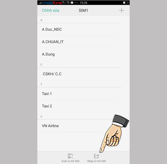 Bước 4: Chọn Nhập từ thẻ sim