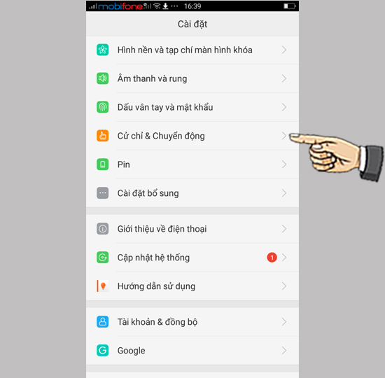 chọn Cử chỉ và chuyển động