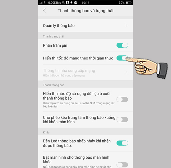 Bước 2: Bật hiển thị tốc độ mạng.