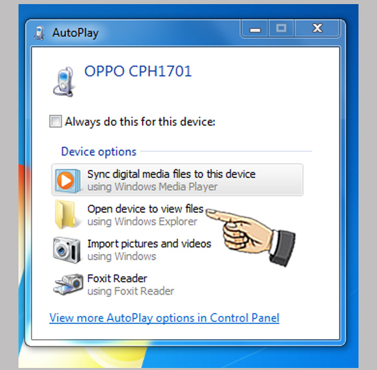 Bước 2: Chọn Open device to view files