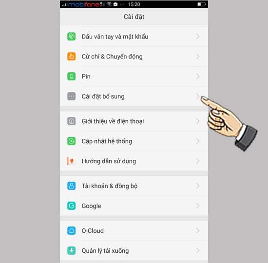 chọn Cài đặt bổ sung