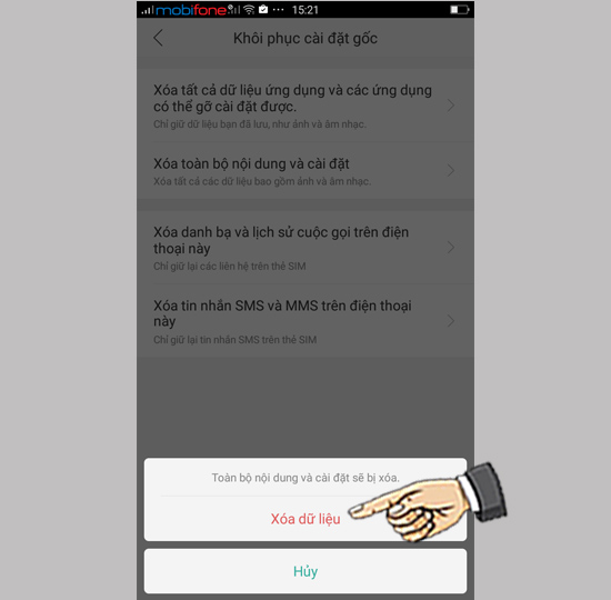 Bước 5: Chọn Xóa dữ liệu