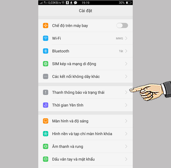 9 chọn Thanh thông báo và trạng thái