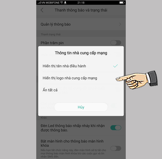 Bước 3: Chọn hiển thị tên hoặc logo nhà mạng.